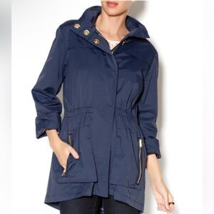 Ciao Milano Tess Jacket - Lapis Elegant Navy Utility Jacket with Gold Zippers M